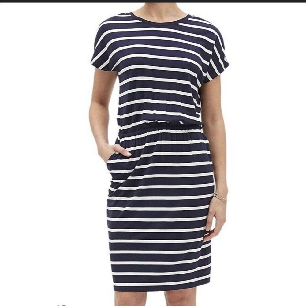 Banana republic navy / white nautical striped midi dress NWT S